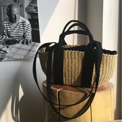 Herald Fashion kobieta wiadro cylindryczne torby słomiane letnie torby plażowe pszenica słoma tkane kobiety torby Crossbody torba na ramię