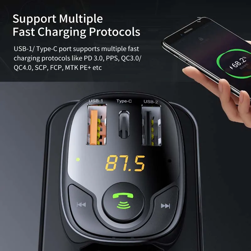 ROCK 36W Car Charger Bluetooth FM Transmitter Handsfree Receiver Audio Music MP3 Player SCP карты PD Car Charger зарядка