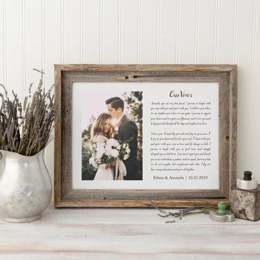 Burlap Gift Custom Framed Wedding Vows with Photo Print Wedding Gift Gift for Husband 1st Anniversary Gift Gift for Wife