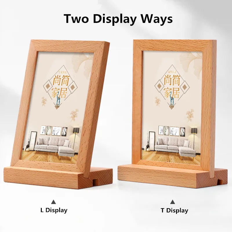 A6 Wooden Acrylic Sign Holder Stand Restaurant Table Menu Card Holder Leaflet Paper Frames Display Stands