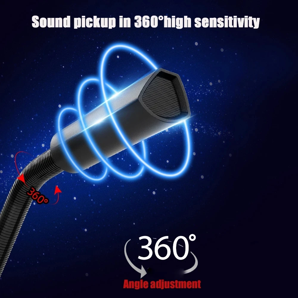 Usb som microfone rgb computador com alto-falante fone de ouvido jack unidade livre redução ruído 360 °   Gire o receptor HD