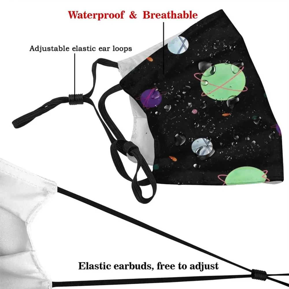 Space And Planets Custom Pattern Washable Filter Pm2.5 Adult Kids Mask Space Outerspace Stars Planets Cute Aesthetic