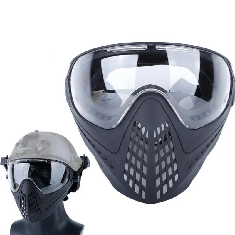 New Paintball Mask Safety Protective Anti-fog Goggle Full Face Mask with Black/Yellow/Clean Lens Tactical Airsoft Equipment