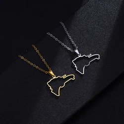 Stainless Steel Hollow Heart Dominican Republic Map Pendant Necklace Silver Color/Gold Color Chain Necklace Choker Jewelry