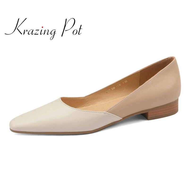 

Krazing Pot New Full Grain Leather Small Square Toe Low Heel Comfortable Mixed Colors French Romantic Beauty Girls Women Pumps