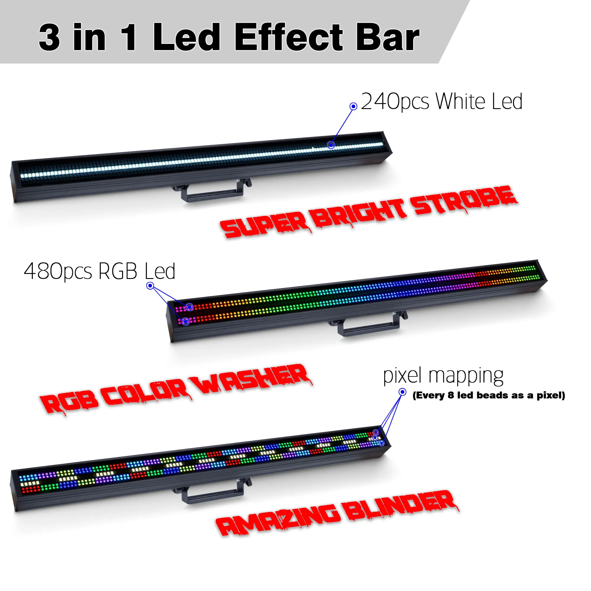 Pknight Stage Led DMX Light Bar Multifunctional Rgbw Pixel Led Wall Wash Light Strobe Wall Wash Bar For Church Gig Party Dj Stag