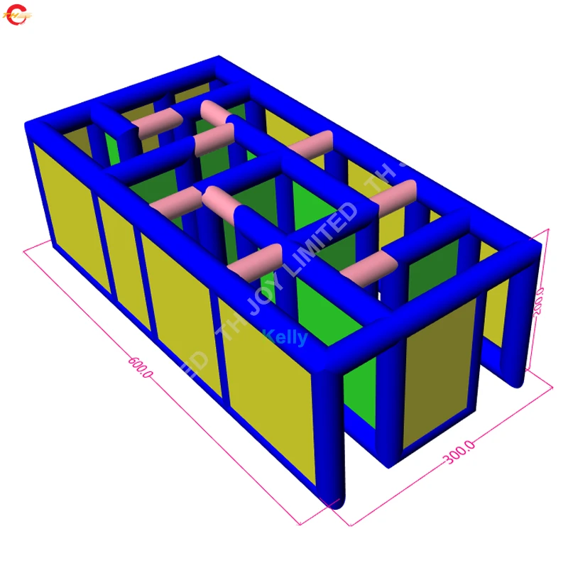 

Free Shipping 6x3m / 10x3m Kids Inflatable Maze Tag Blue Yellow Color Air Inflated Bouncy Maze Arena