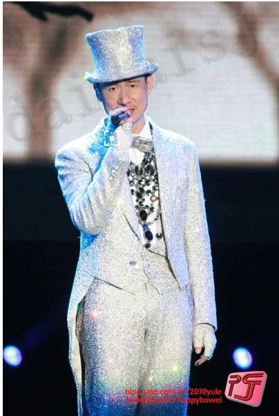 

Men's silver sequined tuxedo suit pants magician male singer guest stage costumes ropa hombre veste homme luxe mariage S-5XL