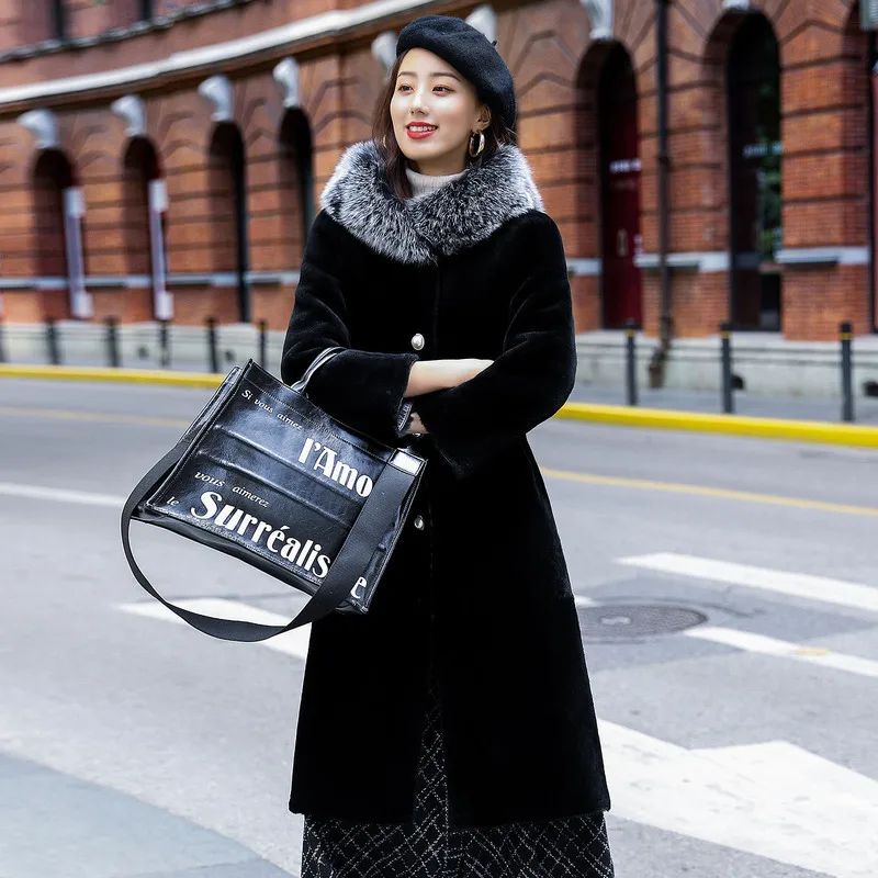 Abrigo de piel auténtica para mujer, chaqueta coreana con Cuello de piel de zorro, PF18528 YY1026, invierno, 2020