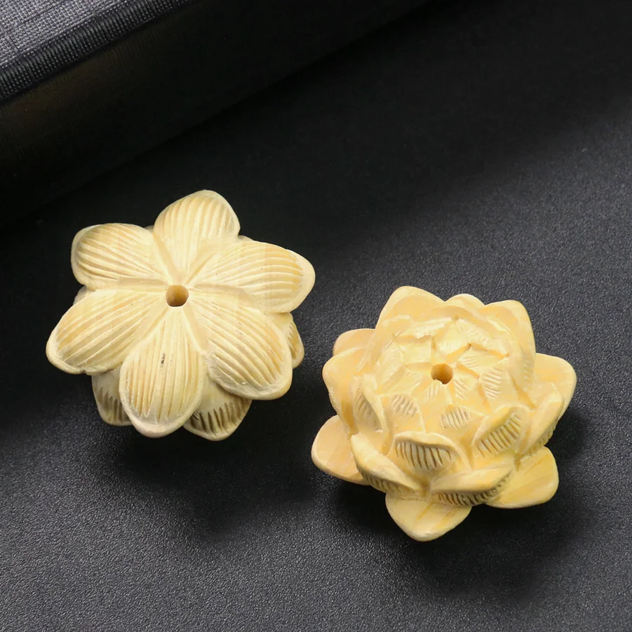 Boxwood Lotus Charms Three-dimensional Carving Five-layer Lotus Car Hanging Keychain Accessory Handmade DIY Pendant Material