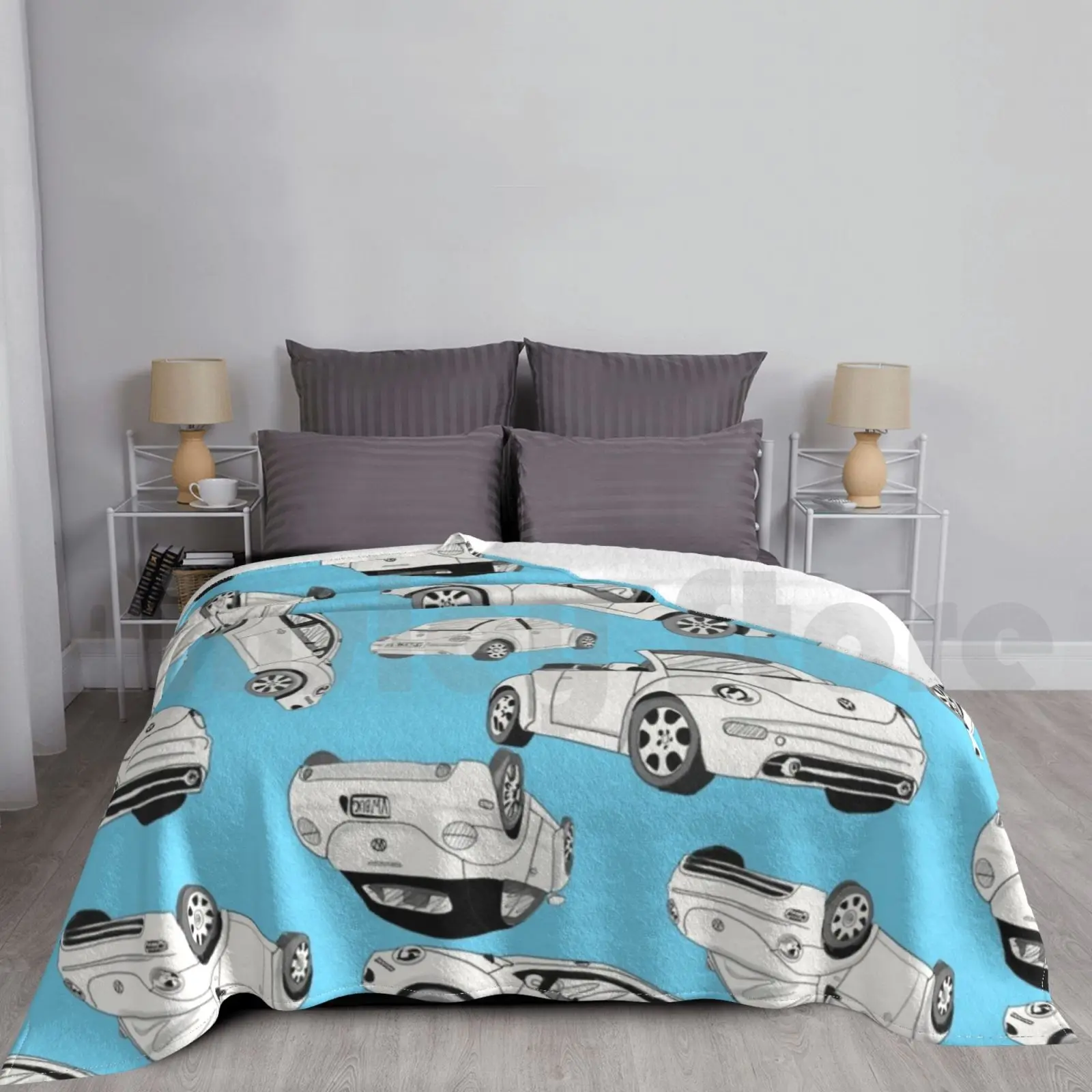 New Beetles On Aquarius Blue Blanket For Sofa Bed Travel New Beetle Car Driving Beetle Convertible