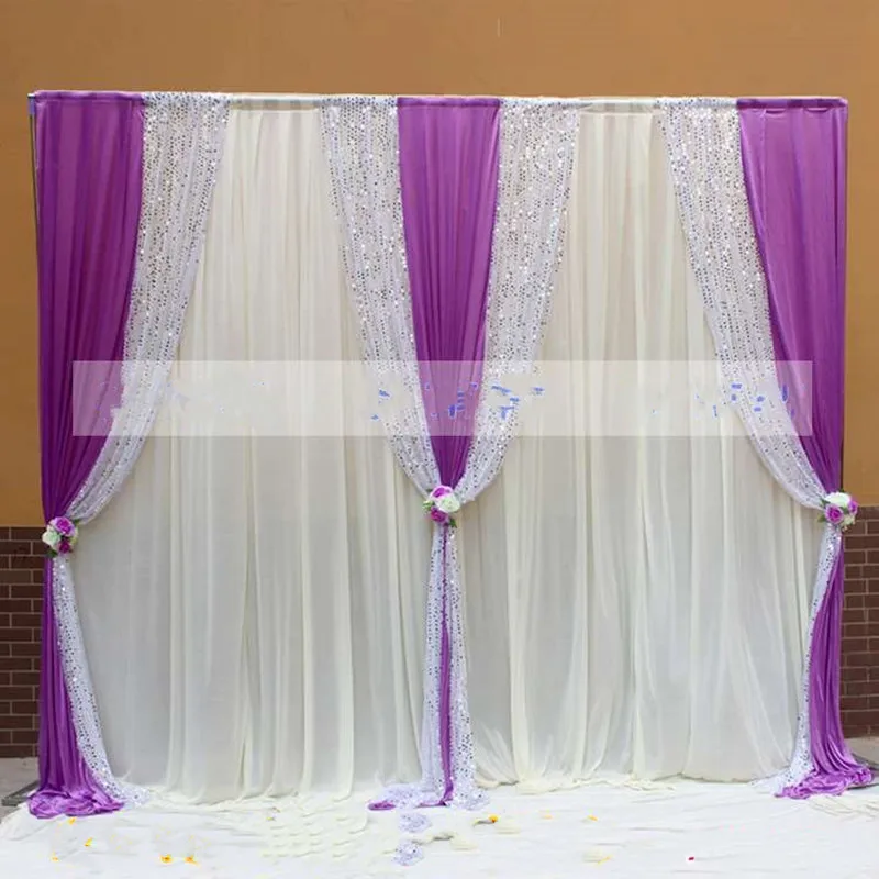 10ftX20ft Luxury sequin edge wedding backdrop white curtain with Swags stage party birthday wall decoratons props