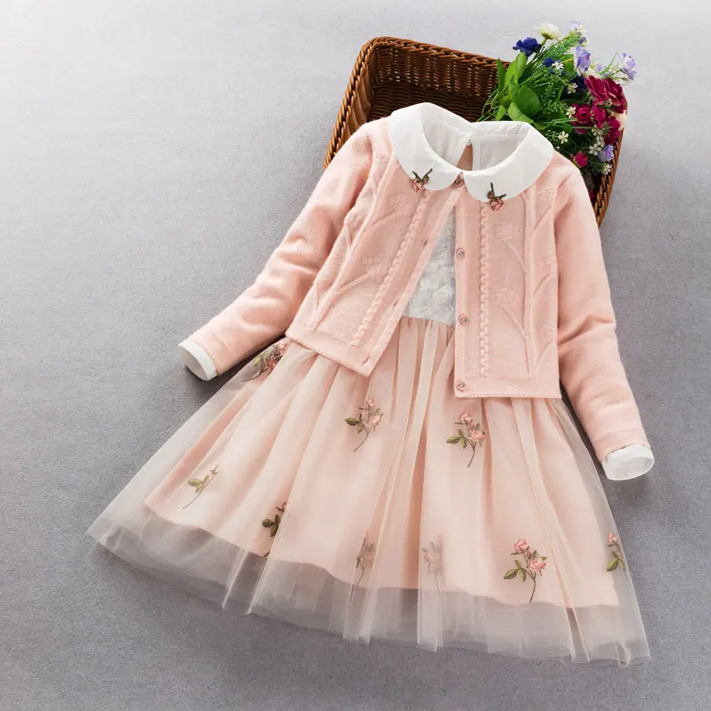 2PCS Sweet Girls Clothing Set New 2020 Autumn Winter New Princess Coat+Dress Suit KIds Girl Party Children Clothes 3 5 8 9 Years