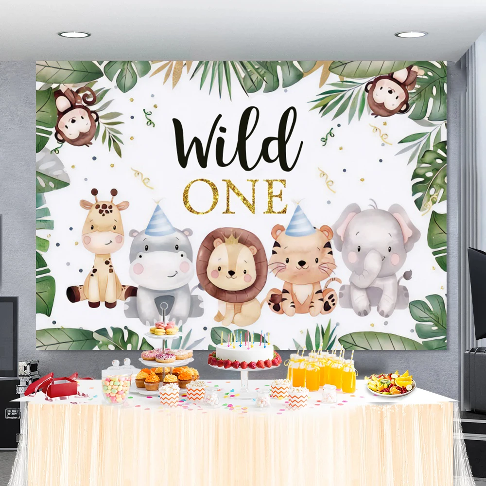 Laeacco Cartoon Wild One Animal 1st Birthday Party Newborn Baby Shower Photography Backdrop Photo Background Photo Studio