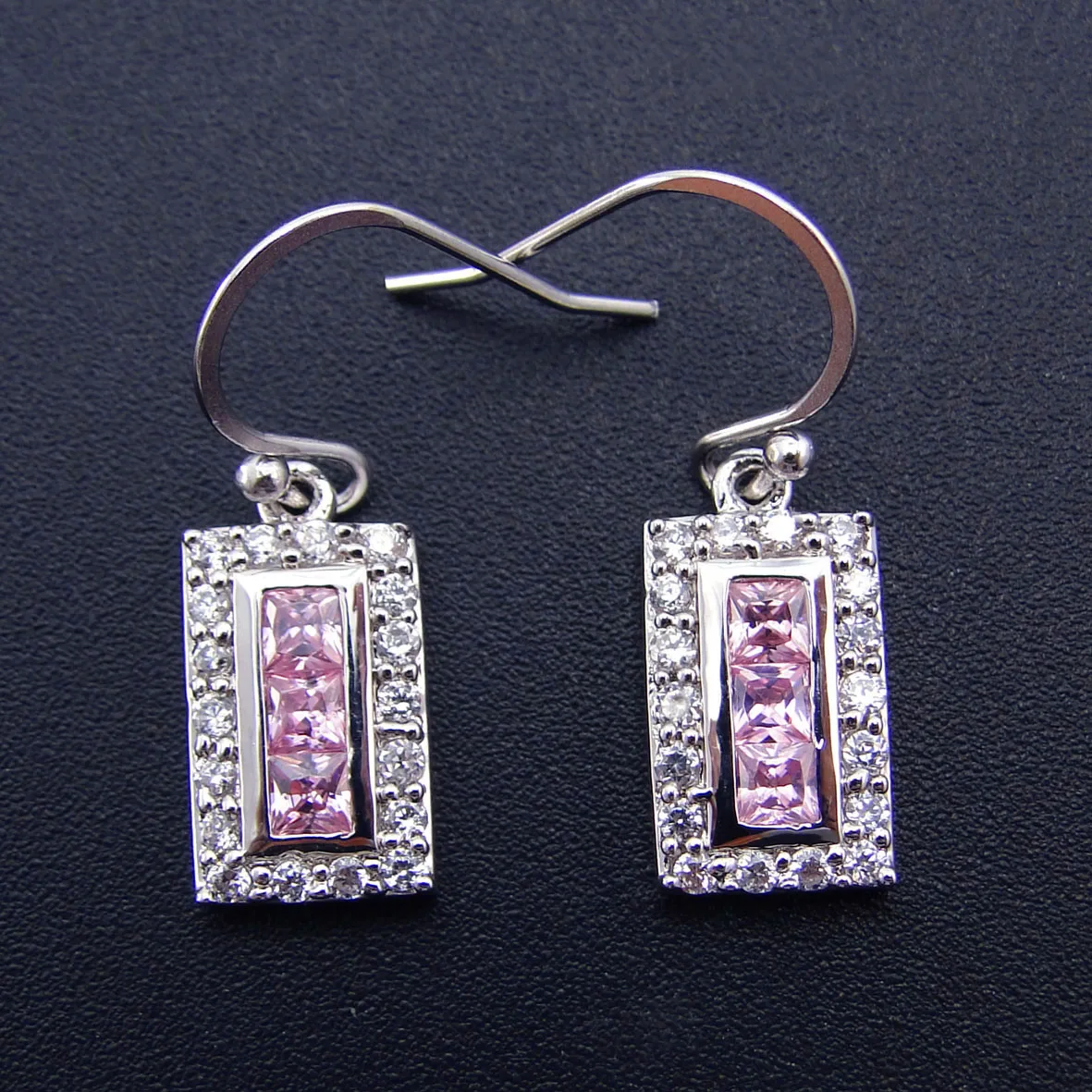 Rectangle New Pink Crystal Zircon Woman Brass Crystal Earrings Send Llady