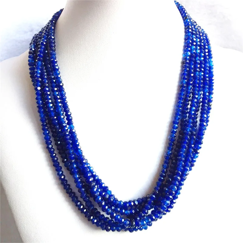 Small 3*4MM Faceted Blue Sapphire Jade Necklace for Women Natural Stone Beaded Gem Choker Collares Abacus Gift Jewelry