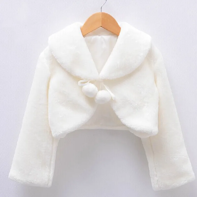 New White Long Sleeve Short Cloak Baby Girls Wedding Fur Bolero Jacket Girls Party Warm Cloak Cape Kids Shawls