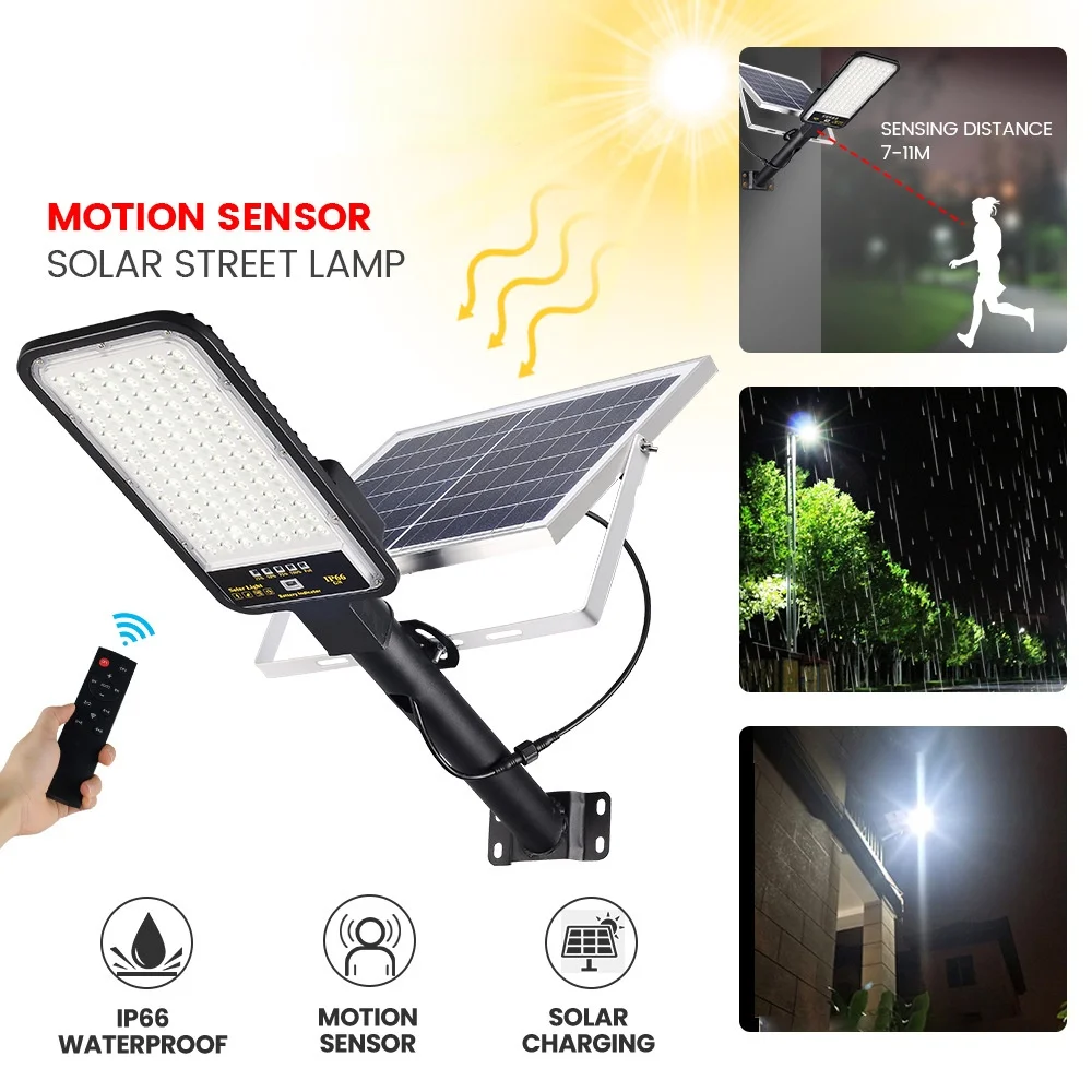 LED Solar Street Light 200W Outdoor Garden Villa Exterior Wall Engineering Road IP66 Waterproof Radar Sensor with Remote Control