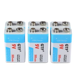 9V USB Battery 9 Volt 6F22 Rechargeable Battery 500mAh Micro USB Lipo Battery for RC Helicopter Microphone EQ Smoke Alarm Cells