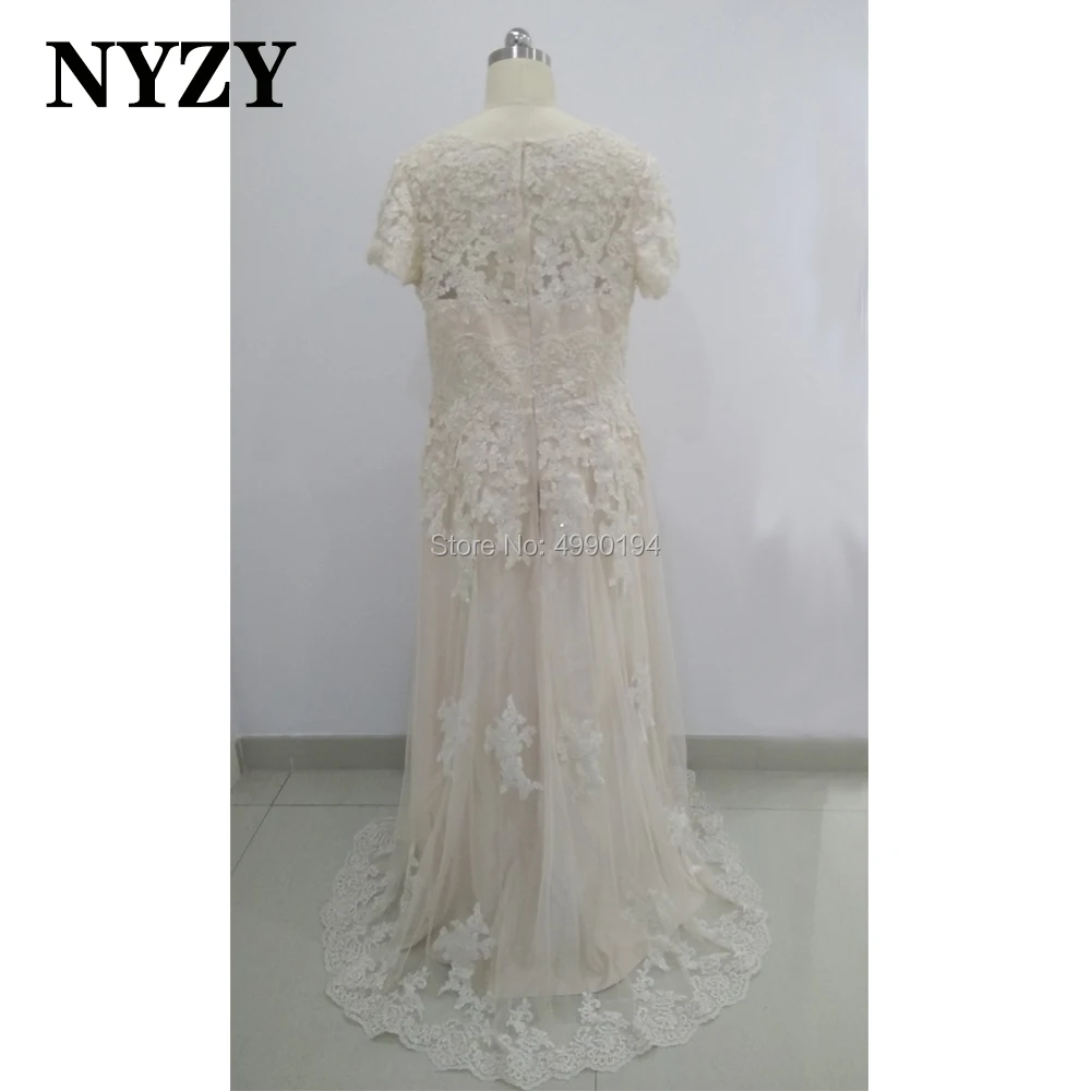 NYZY M307 Elegante Maniche Corte In Rilievo di Applique Del Merletto di Champagne Madre della Sposa Abiti Da Cerimonia Abito Da Sera