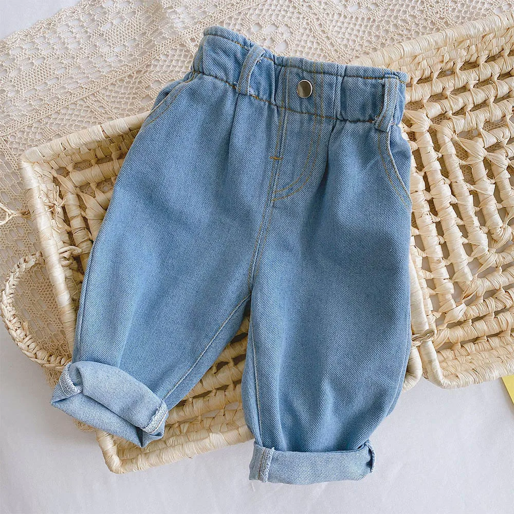 Baby Girl Pants Soft Denim High Waist Baby Girl Leggings Solid Color Infant Clothing Little Girls Jeans Pants