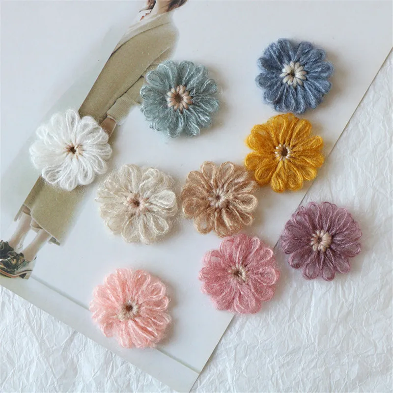 20Pcs 40mm Knitting Flower Applique Ornaments DIY Craft Supplie Earrings Hairpin Jewelry Clothing Accessories Handmade Materials