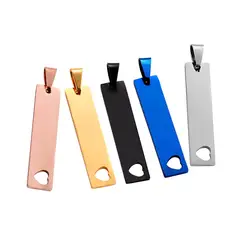 10 PCS Custom Blank ID Dog Tag Heart Necklace Pendant Stainless Steel Men Women Rectangle  Jewelry Gift 5 Colors