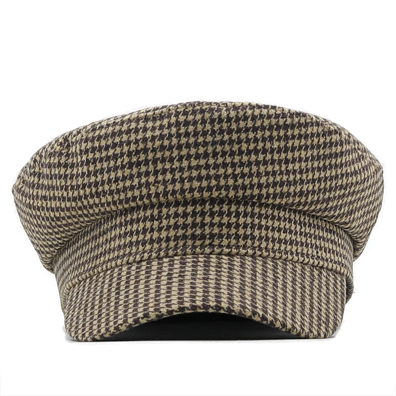 Classic Winter Wool Military Hat Fashion Hats For Women Female Flat Army Cap Salior Hat Girl Visor Travel  Vintage Plaid Berets