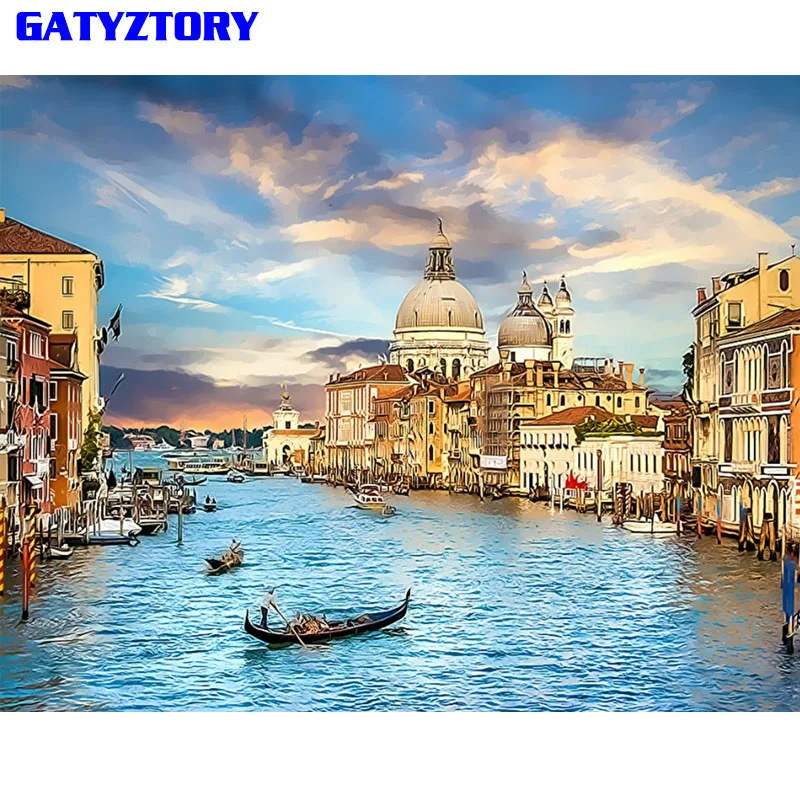 

GATYZTORY Frame Picture Venice DIY Painting By Numbers Kit Landscape Acrylic Canvas By Number For Home Art Picture Paint 60x75cm