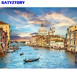GATYZTORY Frame Picture Venice DIY Painting By Numbers Kit Landscape Acrylic Canvas By Number For Home Art Picture Paint 60x75cm