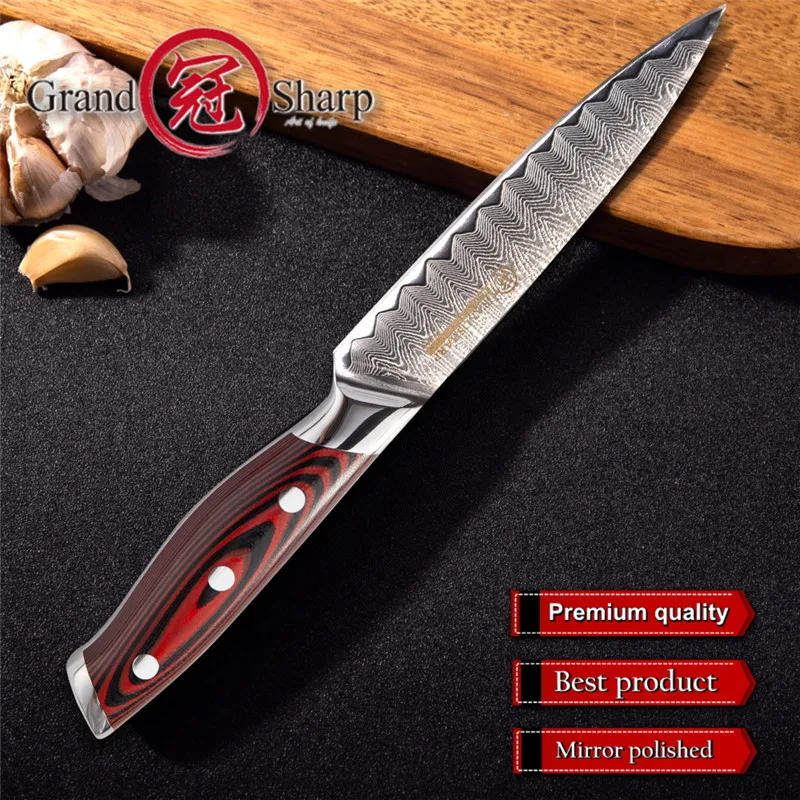 Grandsharp 5 Inch Utility Knife Damascus Kitchen Knife  67 Layers vg10 Japanese Damascus Steel Chef Knife Paring Fruit Tools G10