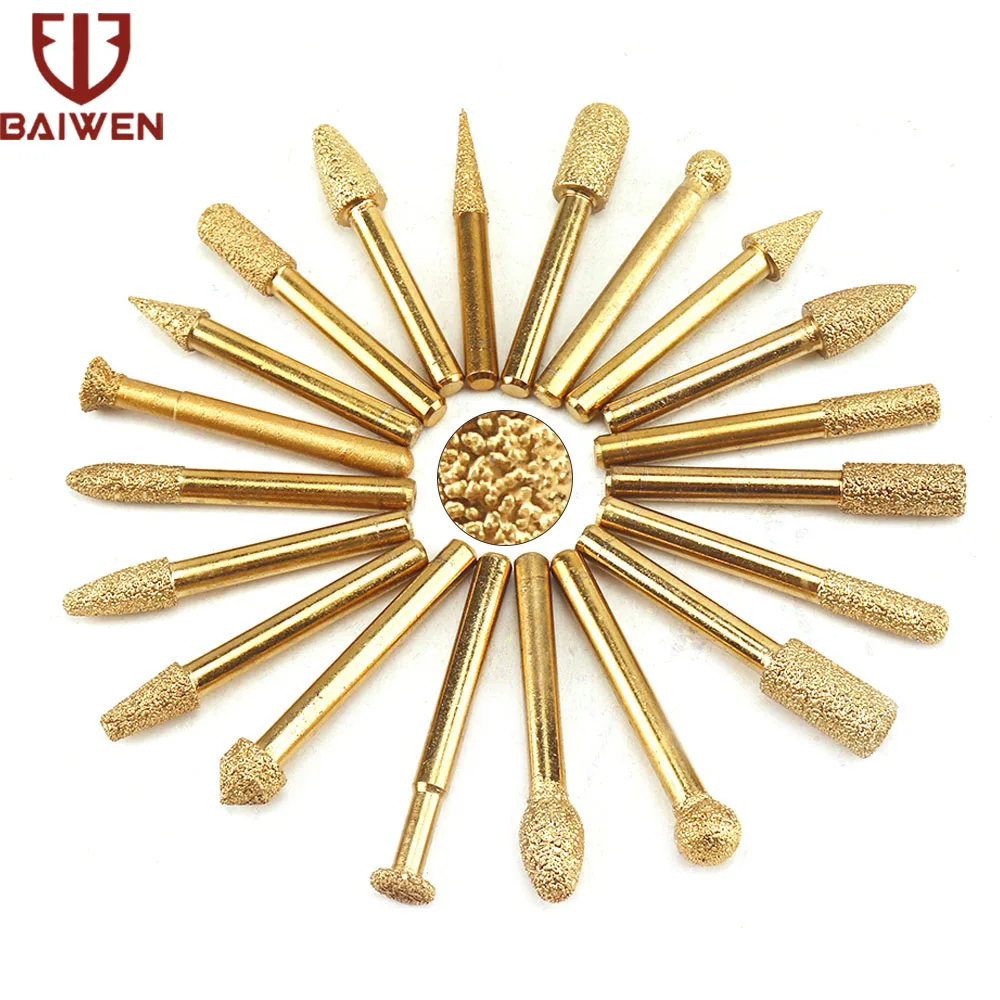 Kepala Roda Gerinda Berlian Vakum Brazing Berlian Lurus Ukiran Bit Dremel Batu Giok Alat Poles Ukiran 61x10mm