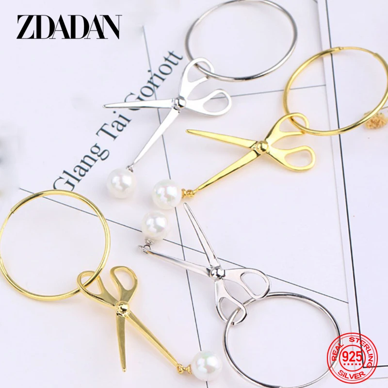 

ZDADAN 925 Sterling Silver 68MM Big Scissors Hoop Earrings For Women Jewelry Gifts