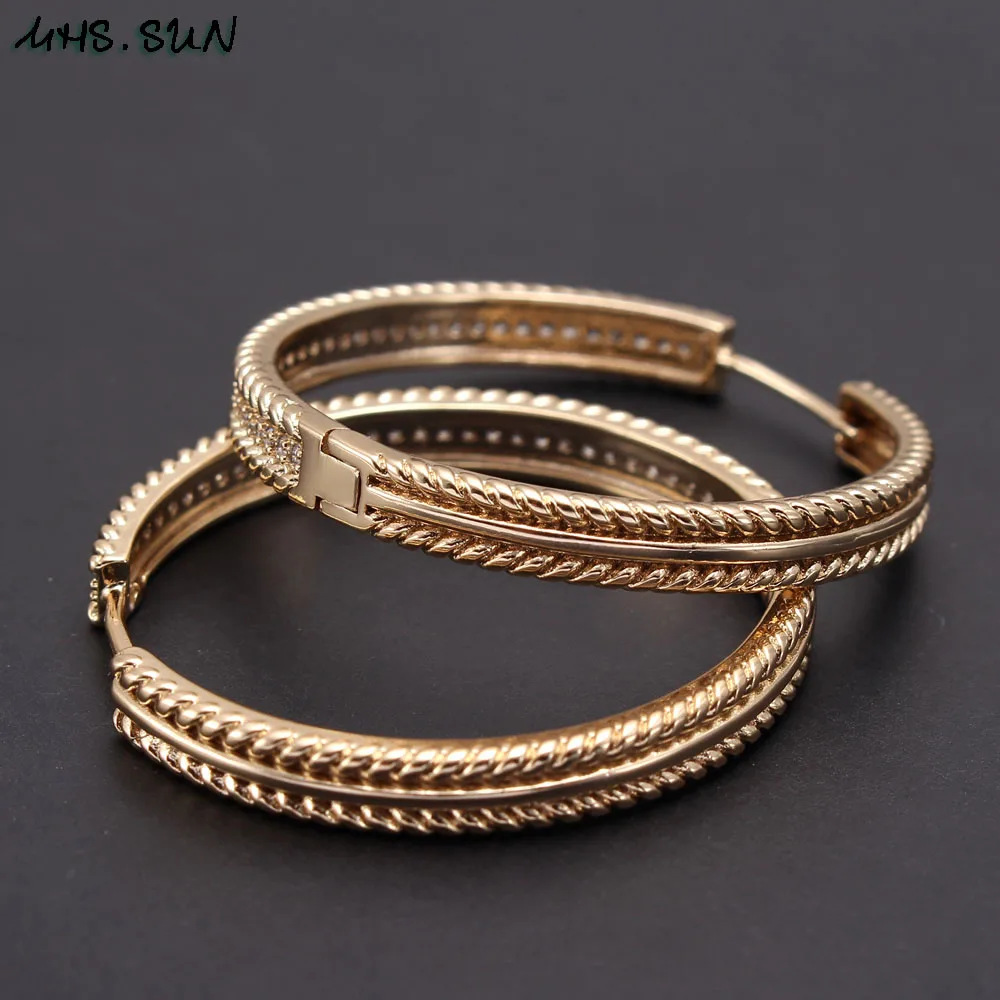 MHS.SUN Trendy AAA Zircon Jewelry Hoop Earrings For Women Fashion Gold Color CZ Crystal Earrings Party Accessories Dropship