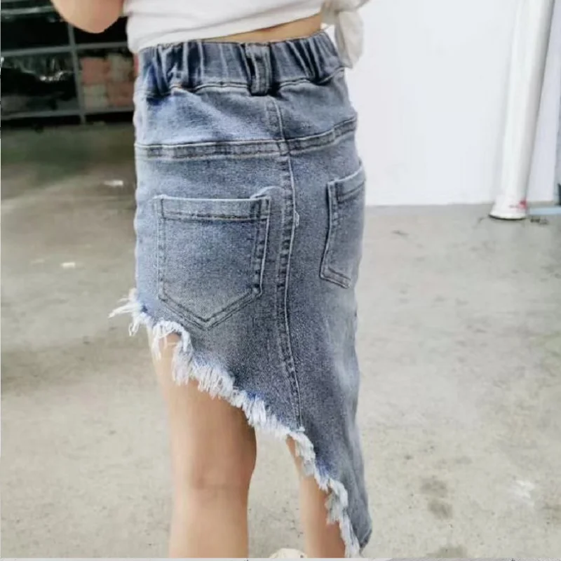 Fashion Baby Girl Jean Skirt Cotton Toddler Teen Girl Asymmetric Denim Skirt Casual Hot Design Summer Baby Clothes 2-12Y