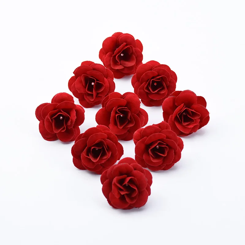 10 Uds. Cabeza de rosas rojas de seda decoración navideña para el hogar álbum de recortes accesorios nupciales de boda liquidación regalos diy flores artificiales