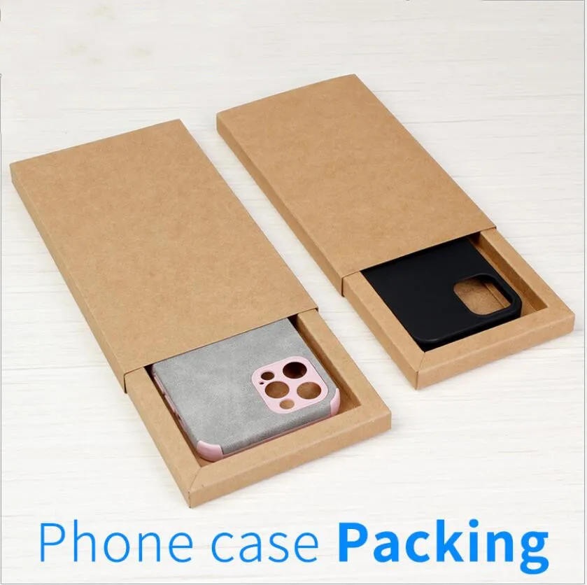 Kraft Paper Phone Case Packaging Box, Drawer Slide Cardboard Box for Phone Case Package, Brown, Black, Blue, 50Pcs