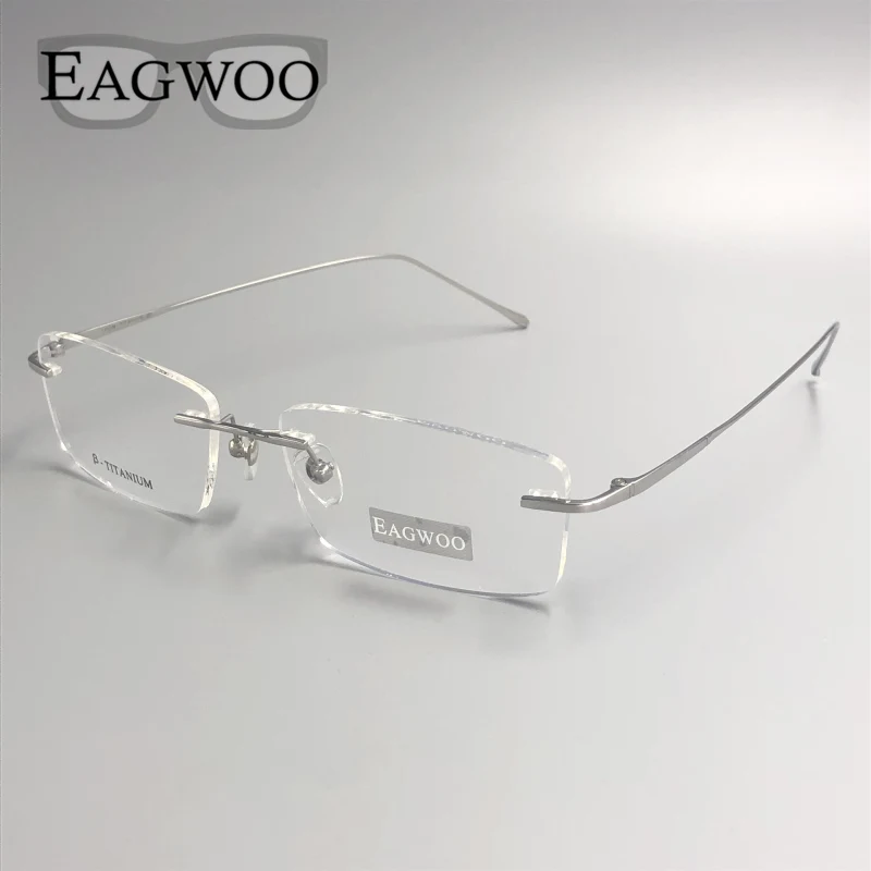 Pure Titanium Eyeglasses Rimless Optical Frame Spectacle Frameless Glasses For Wide Face With  Long Temple 145mm