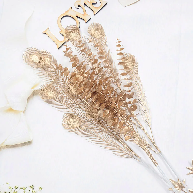 Goldene Serie Künstliche Blumen Konzentrischen Bouquet Eukalyptus Blätter Gefälschte Pflanzen Für Home Decor Hochzeit Weihnachten Party Blumen – Detail 16