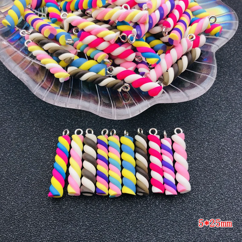 10pcs Hot Selling Kawaii Colorful Clay Swirl Marshmallow Charm for Keychain, Earring Scrapbooking, DIY Making, Necklace