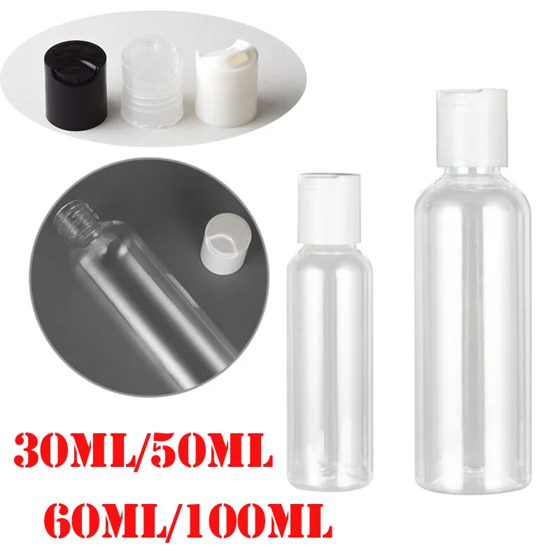 10pcs 30ml 50ml 60ml 100ml Plastic PET Clear Cosmetic Emulsion Bottles Travel Makeup Lotion Vials Liquid Refillable Containers