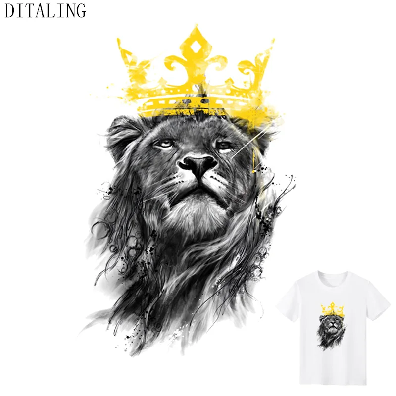 DITALING Lion Patch Thermal Sticker On Clothes Crown Animal Iron-On Transfer  Applique  Jacket DIY T-Shirt Heat Transfer Sticker