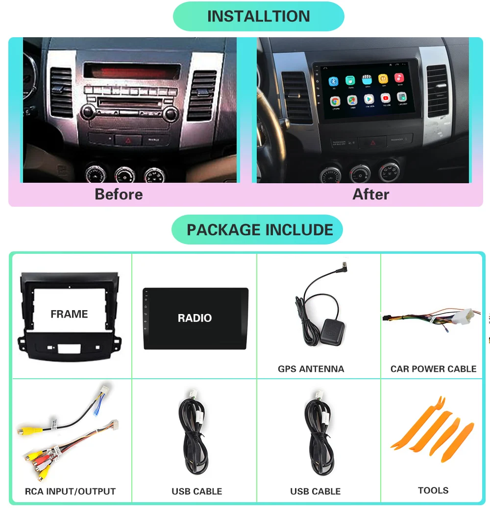 4G+WiFi Android 10 Car Radio Multimidia Player Navigation GPS For Mitsubishi Outlander Xl 2 2005-2012 Head Unit BT RDS no 2din