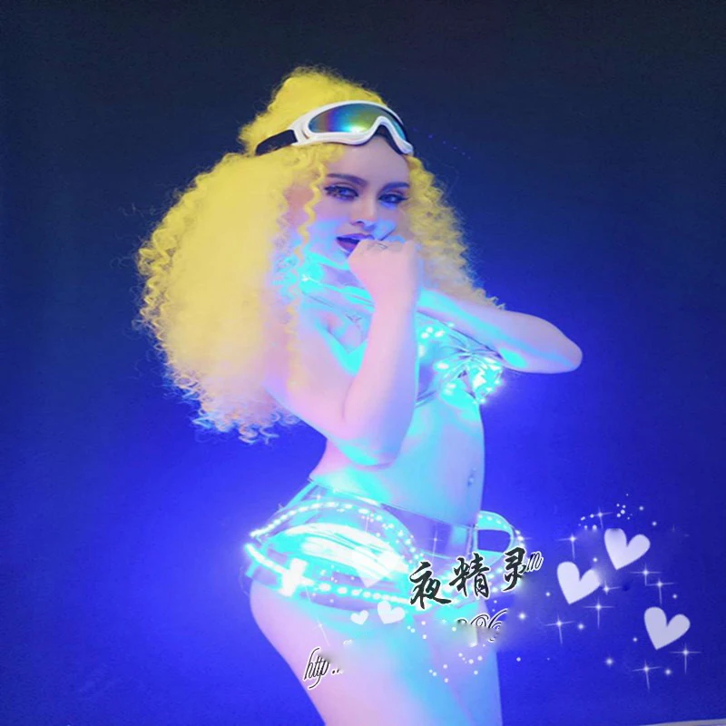 Blue led light bikini stage show party nightclub bar new gogo show dance performance luminous clothing