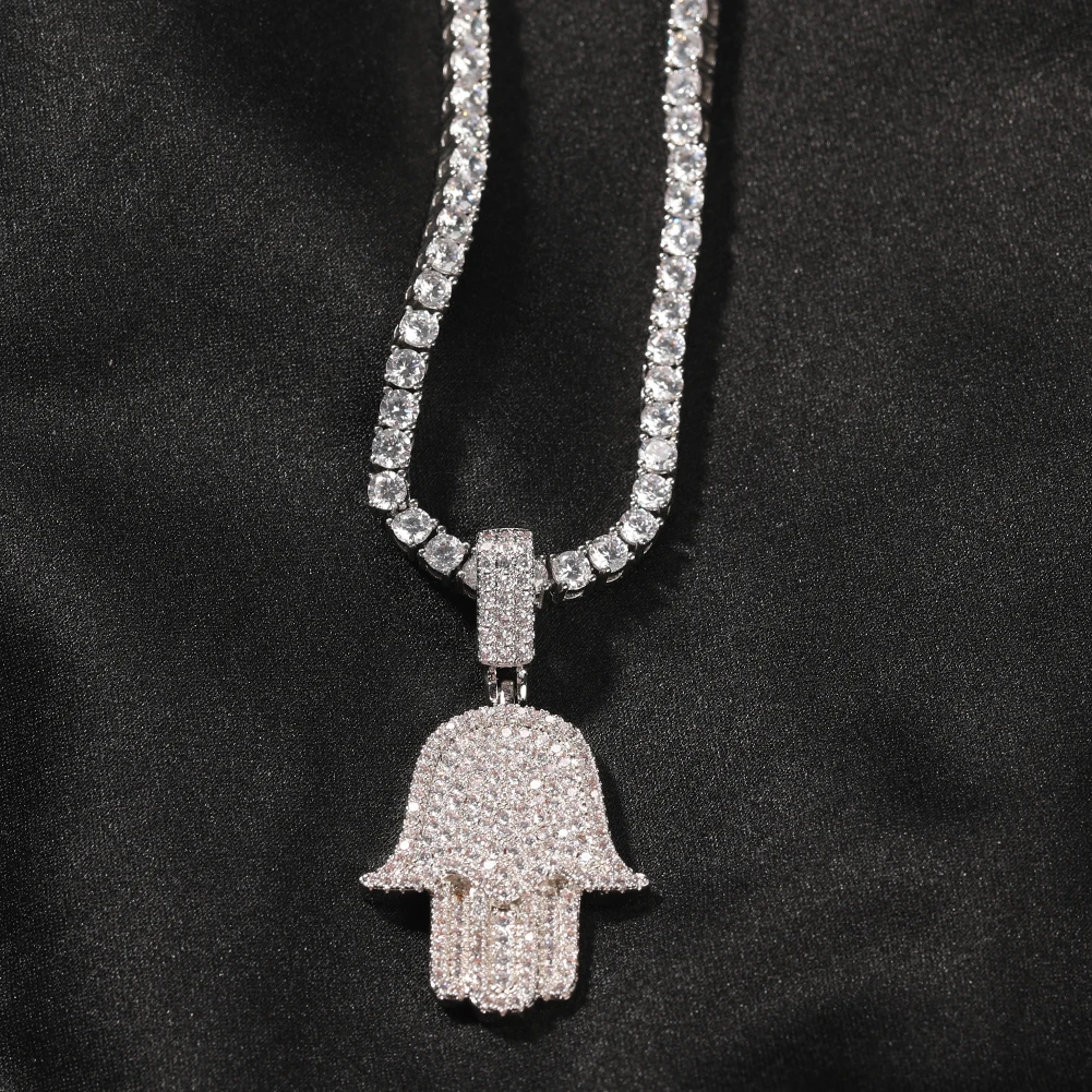 UWIN Hamsa Hand Pendent Necklace AAA Iced Out Cubic Zirconia Silver Color Charms for Women HipHop Jewelry Drop Shipping