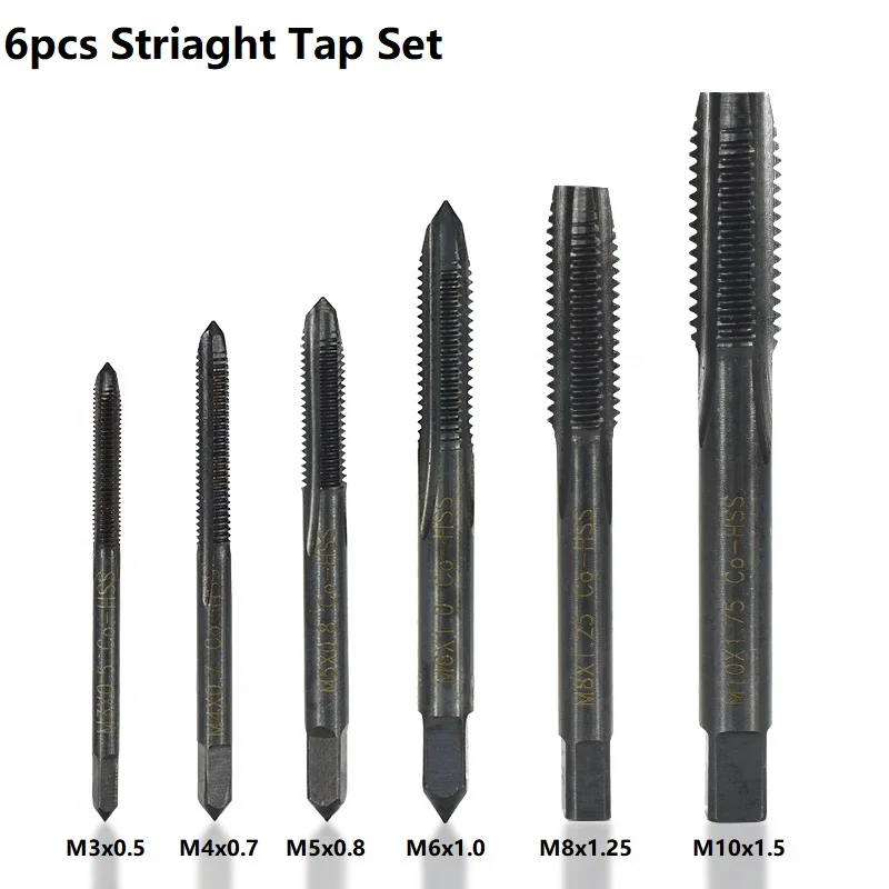 XCAN Thread Tap Set 6pcs M3 M4 M5 M6 M8 M10 Nitride Coated Spiral/Straight Metric Screw Thread Tap Threading Tools Tap Drill Bit