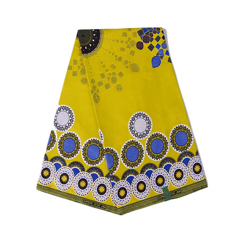 

Yellow 100% Cotton African Dashiki Pattern Print Top Quality African Ankara Pagne Tissu Veritable Real Wax Cotton Fabric