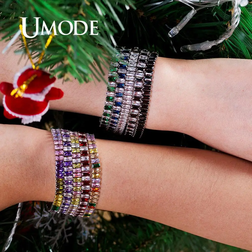 UMODE New Rainbow Crystal Tennis Bracelets For Women Bracelet Set Colorful Zirconia Femme Bridal Wedding Jewelry UB0181AX