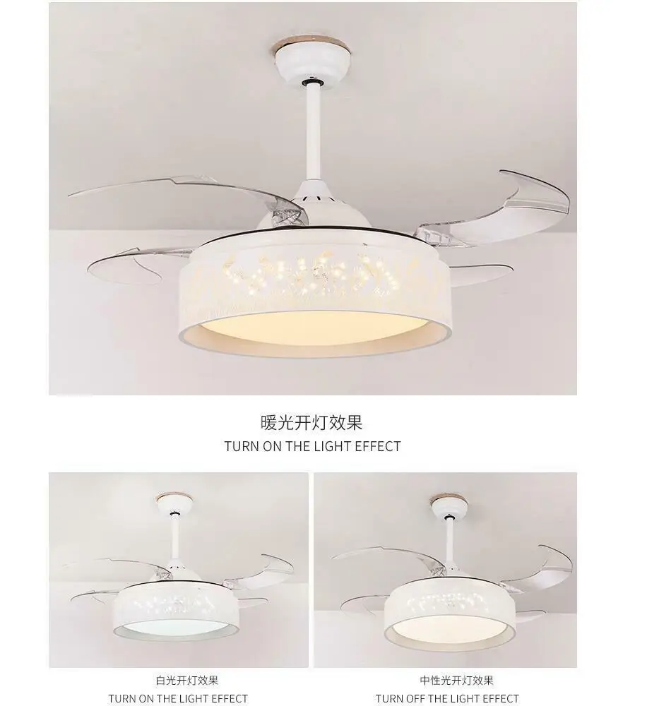 42"Modern Ceiling Fan with Light Remote Control Fan Chandelier  Three-Color Change LED Retractable Blades Chandelier Decor