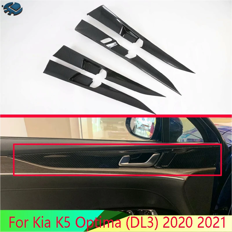 For Kia K5 Optima (DL3) 2020 2021 Carbon Fiber Style Inner Door Handle Cover Catch Bowl Trim Insert Bezel Frame Garnish